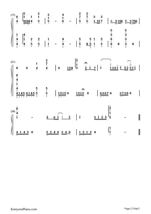 爱笑的眼睛双手简谱预览2-钢琴谱文件(五线谱,双手简谱,数字谱,midi