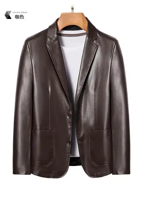 2022春季超仿绵羊皮西装男修身薄休闲男式生态皮西服外套一件代发