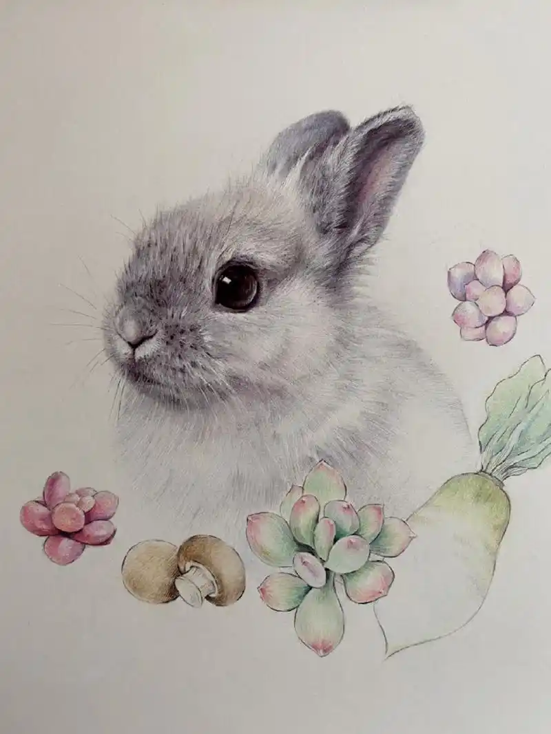 素描77彩铅 小兔子 及一些作画步骤 这幅画我尝试用彩铅加了点可爱