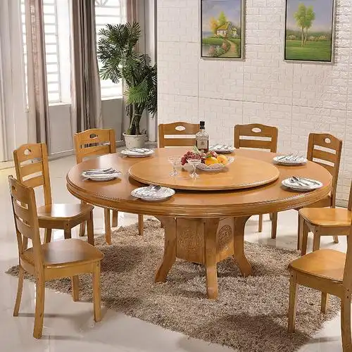 实木餐桌椅组合现代简约圆形家用饭桌酒店大圆桌单位食堂桌椅图片