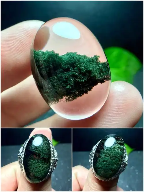 正品天然水晶聚宝盆幽灵星光裸石戒面戒指男款玻璃体戒指