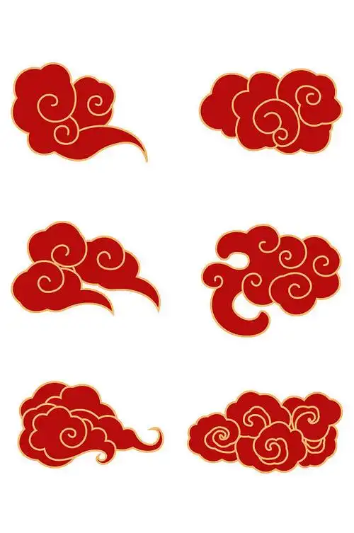 中国风国潮祥云红色云纹图案免扣元素