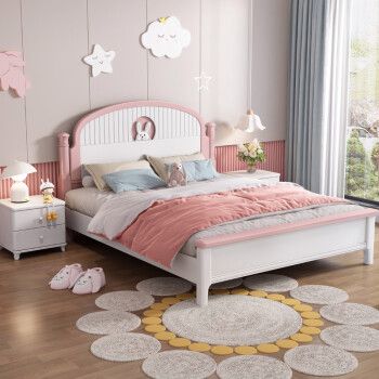 5米粉色女孩公主床少女卧室家具可爱单人床 实木床 22cm椰棕床垫 1个