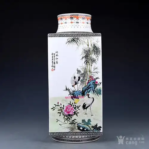 民国珠山八友程意亭粉彩松鹤纹琮瓶