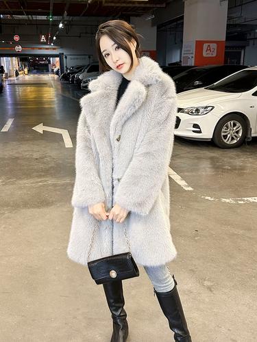 加厚仿水貂绒貂皮大衣女2023新款年轻气质环保皮草毛毛外套中长款