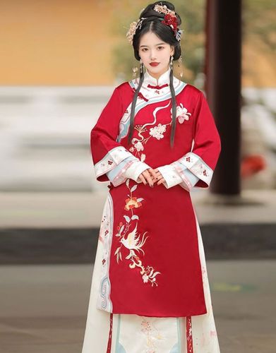 出租清朝古装少奶奶绣花清制汉服复古中式婚红色礼喜娘服年代秀