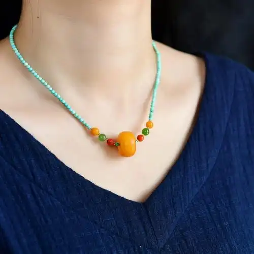 天然老蜜蜡饼子项链老蜜蜡墩子吊坠