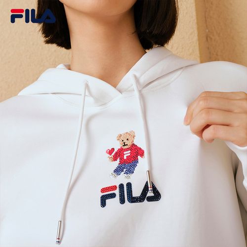 fila斐乐官方连帽卫衣女秋季新款时尚抗菌小熊刺绣远红外发热卫衣