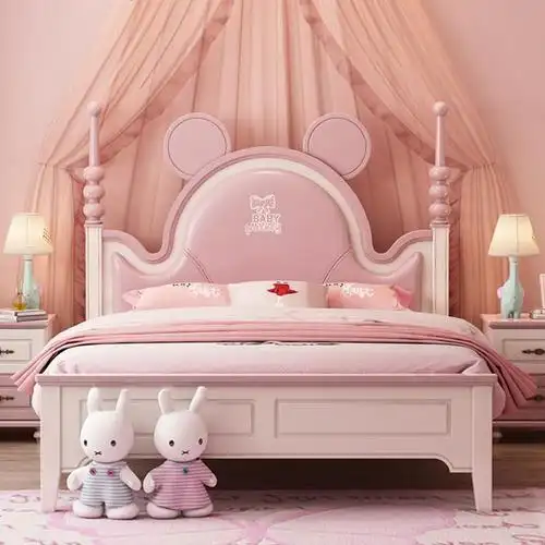 床女孩公主床欧式粉色15粉色软包米奇床家具组合套装