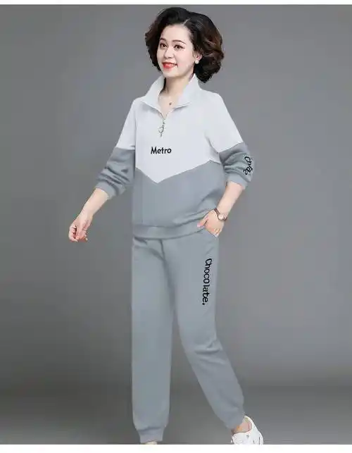 浪莎50岁秋装外套洋气中老年人休闲运动服套装女春秋大号中年卫衣减龄