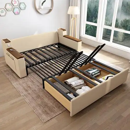 欧梵森可折叠实木沙发床15米两用储物客厅小户型双人坐卧多功能18米