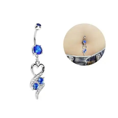 shby0156现货兰色水晶心形肚脐环 肚脐钉 肚脐扣腹环穿刺饰品