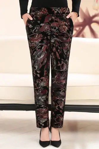 中老年女裤春秋款高腰长裤弹力奶奶直筒裤宽松607080老太太花裤子