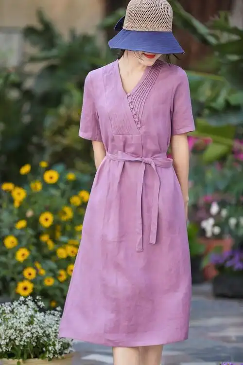 jane deiune 素订棉麻官方旗舰素素2022夏新款原创女装 纯亚麻洗柔