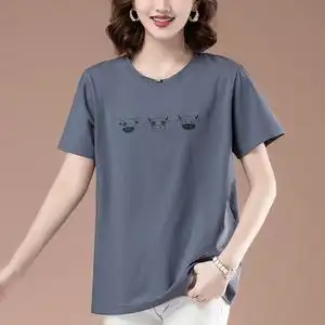 全棉t桖女宽松夏季2022新款短袖纯棉t恤妈妈夏装加肥加大200斤薄