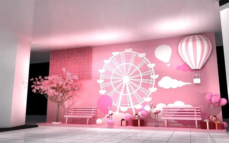 少女系网红打卡墙设计3d效果图