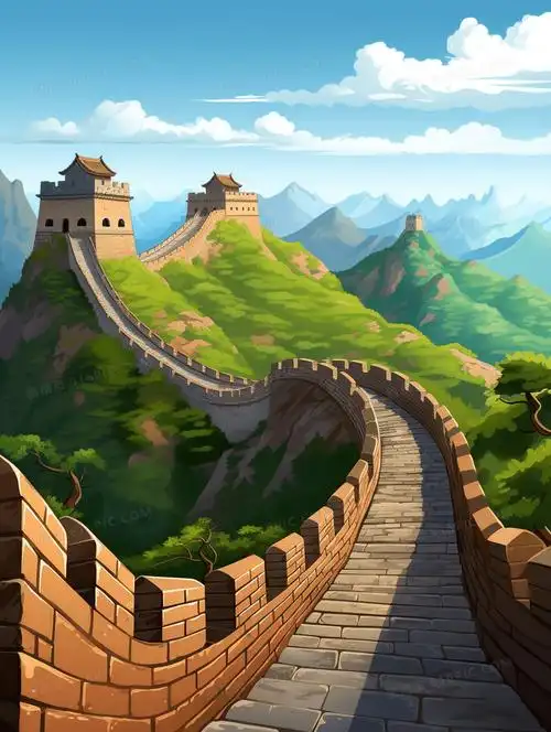 中国北京古典建筑巍峨的长城插画背景图片下载_1856x2464像素jpg格式