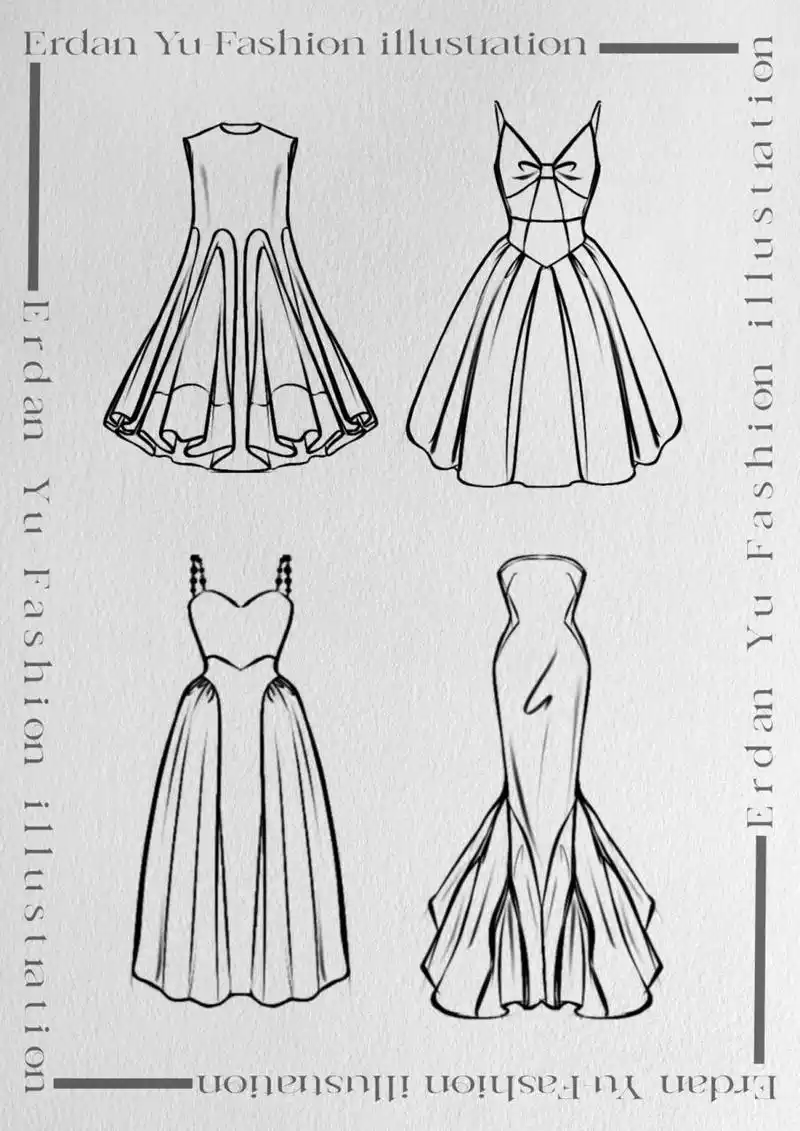 给大家整理了一波我画的款式线稿合集 方便学生临摹学习～ 对裙子的