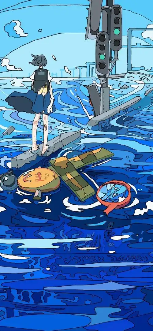 手机壁纸蓝色系05动漫插画①