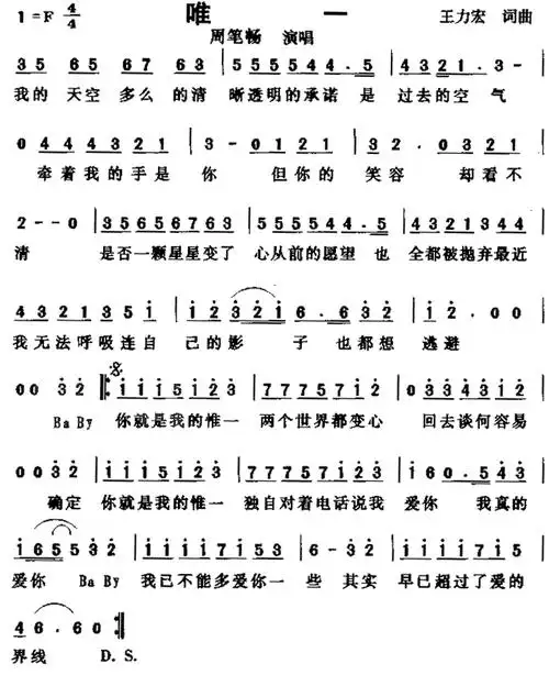 高分求王力宏《唯一》右手简谱.