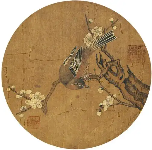 5011 梅花小鸟 团扇 设色绢本