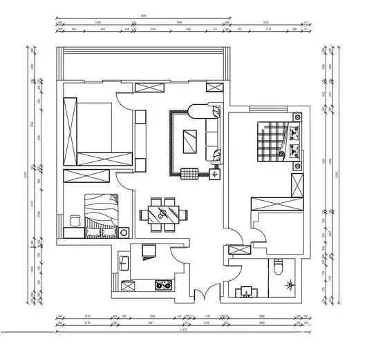 美式,美中有不足  该户型为两室一厅一厨两卫,室内使用面积为100平米