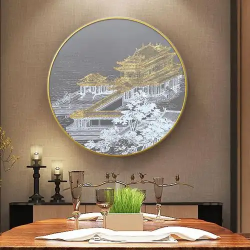 新中式玄关立体浮雕装饰画圆形客厅壁画中国风沙发背景墙墙面挂画