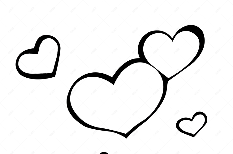 手绘黑白线条爱心素材