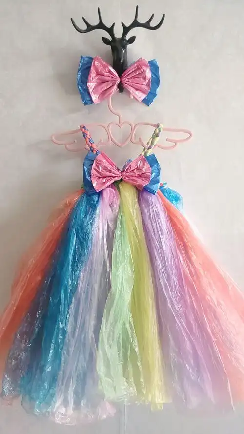 环保女童幼儿园手工diy制作裙子塑料袋时装走秀儿童演出服