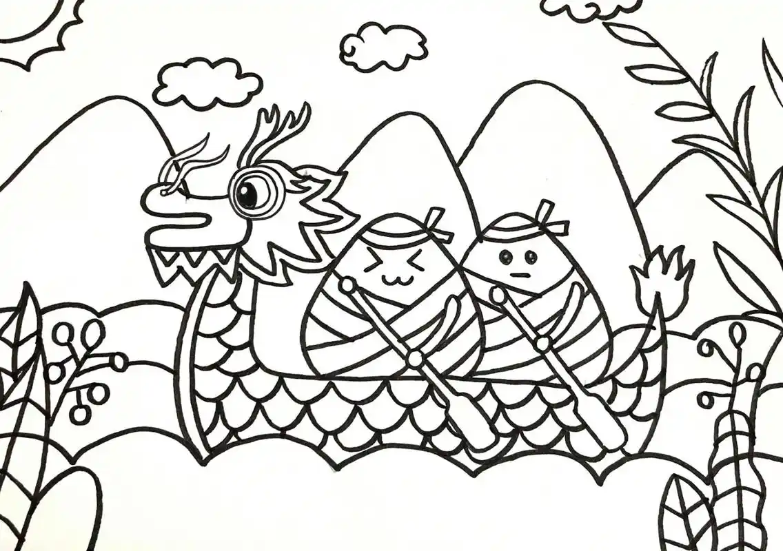 端午节快乐,吃粽子,赛龙舟 第二张张我画了,我不涂色,就是玩