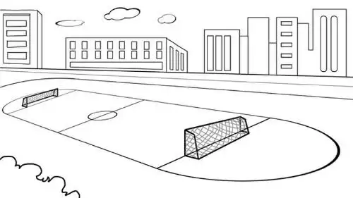 再将外围的跑道涂上淡红色.再将近处植物和远处的草坪涂上翠绿色.