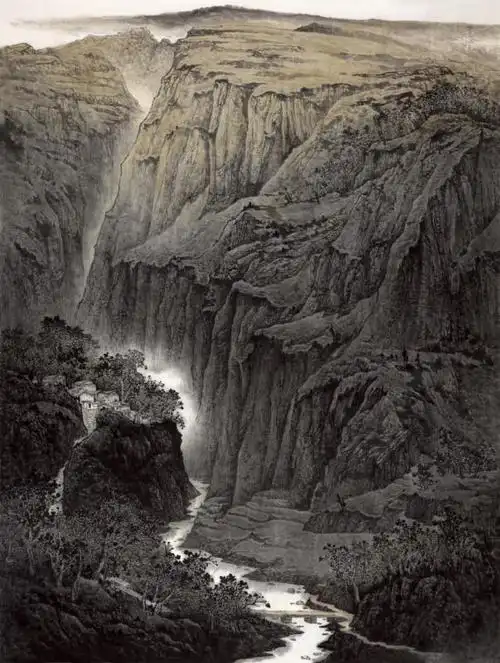 邢亚洲山水画气韵古雅,笔墨刚健,气势磅礴,意境深远,烟云氤氲