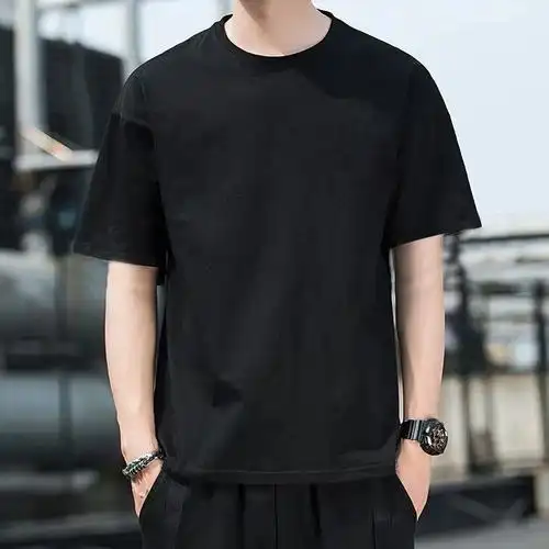 纯棉宽松t恤男短袖黑白色夏季纯色圆领夏季体恤半袖新品打底衫