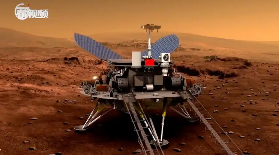 动画演示祝融号火星车成功驶上火星表面开始巡视探测