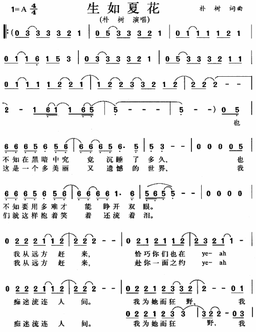 生如夏花_生如夏花简谱_生如夏花吉他谱_钢琴谱-查字典简谱网