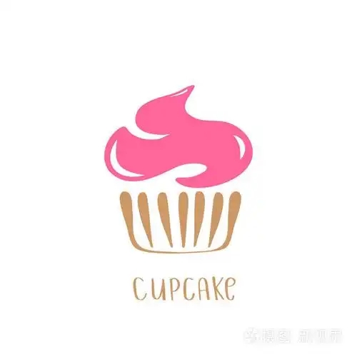 手绘粉红色奶油纸杯蛋糕图标隔离在白色背景.涂鸦向量例证