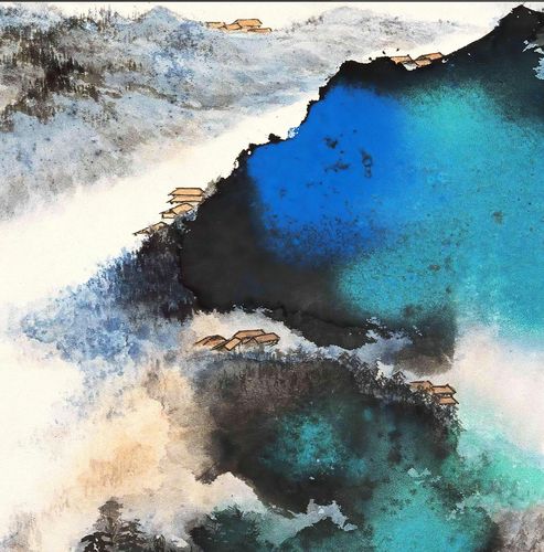 张大千千山绿肥青绿山水泼墨写意抽象国画横幅国画