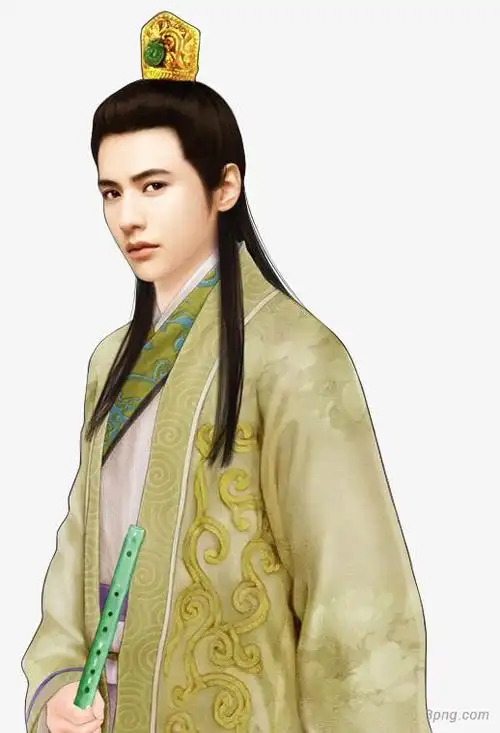 手握玉箫的古风美男png素材透明免抠图片-动植人物-三元素3png.com