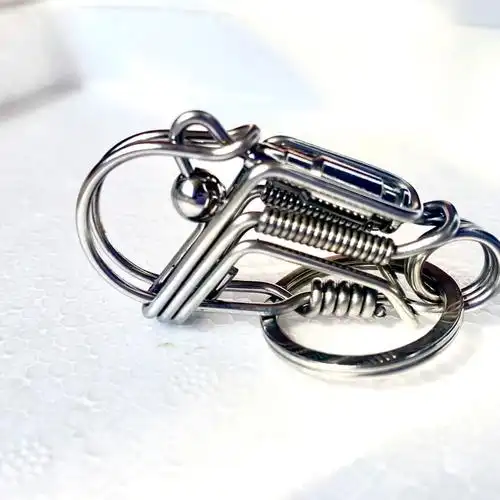 民间纯手工制作不锈钢创意钥匙扣子弹款三道丝汽车钥匙扣情侣挂件