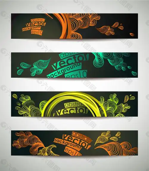 矢量彩色线条花纹横幅模板素材平面广告素材免费下载(图片编号