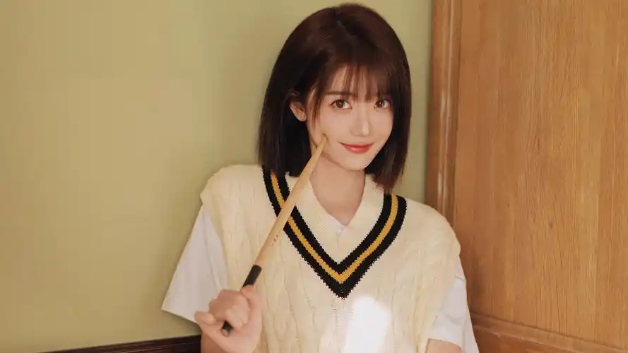 可爱短发美女 毛衣 白色衣服 美女壁纸高清大图预览1920x1080_美女