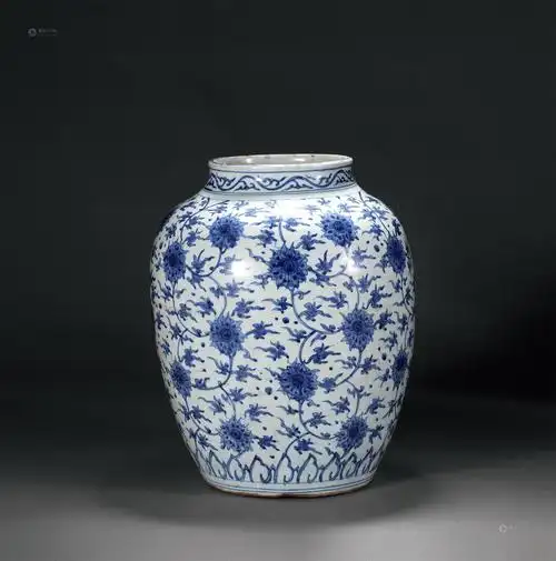 【明万历 青花缠枝莲纹大罐】拍卖品_图片_价格_鉴赏_明代青花瓷器