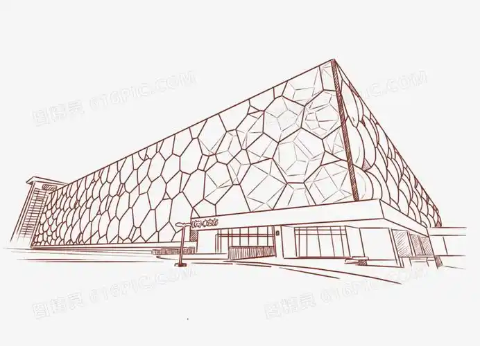 手绘线稿北京水立方免抠元素