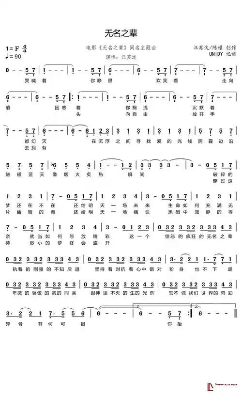 《无名之辈》同名主题曲简谱 - 曲谱歌词网