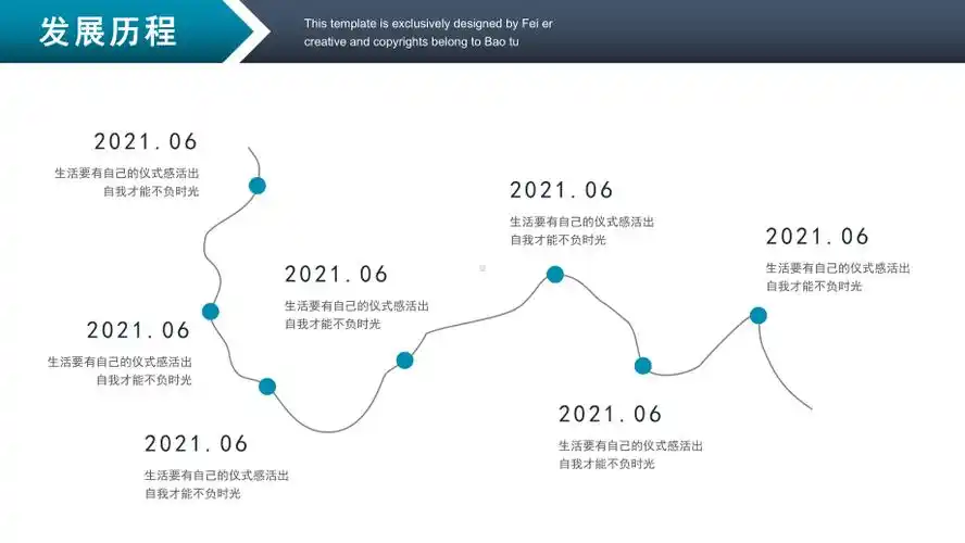 ppt模板蓝色完整企业发展历程时间轴课件pptx