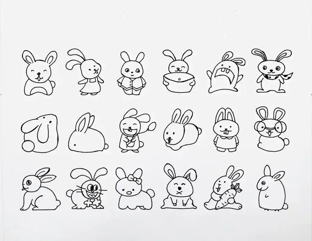 画了几个兔子和月亮的小插图～ #少儿创意美术 #简笔画 # - 抖音