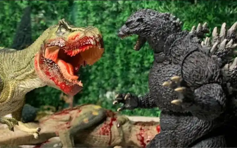 【油管搬运】平成哥斯拉vs霸王龙 搞笑版斗兽 定格动画