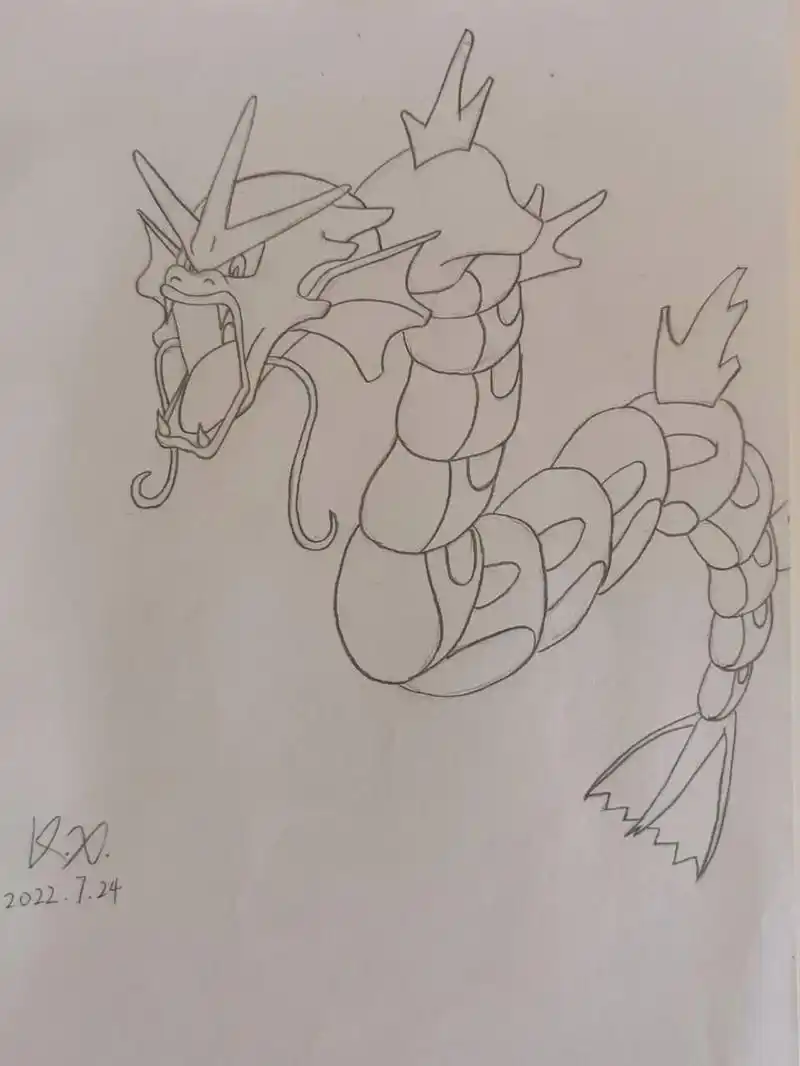 彩铅手绘暴鲤龙一条,昨天不小心踢了一脚我家的鲤鱼王