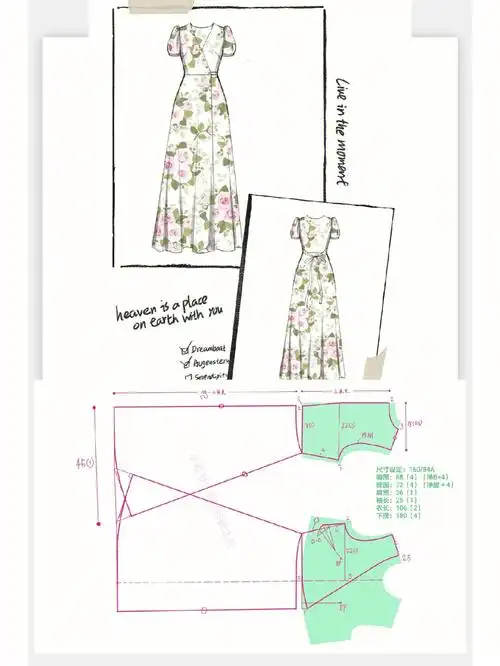 一片式茶歇裙裁剪图画法分享