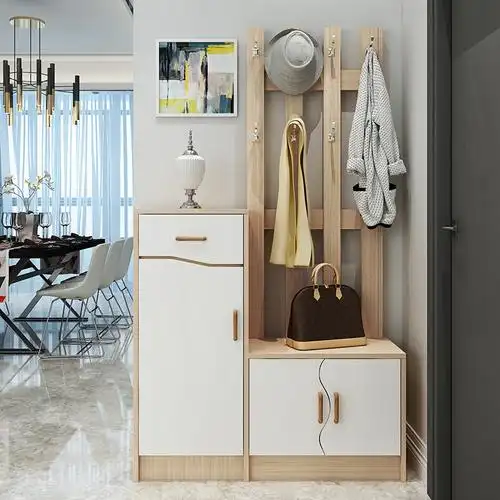 芸婷进门鞋柜衣帽柜一体带挂衣架多功能玄关门厅柜衣帽架带镜子穿鞋凳